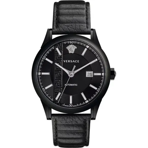 Automatic Leather Watch, Case , male, Sizes: ONE SIZE - Versace - Modalova