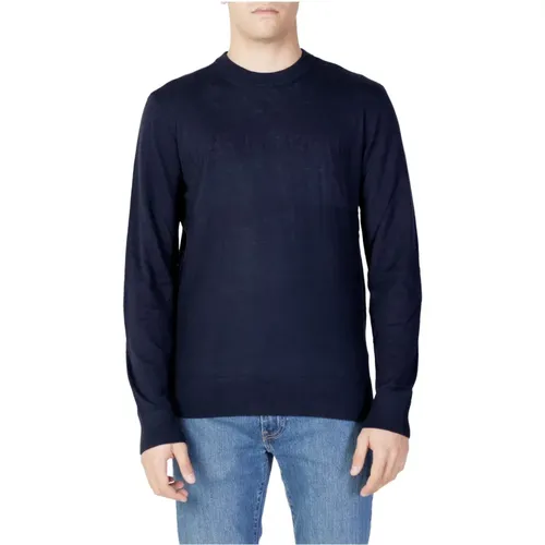 Blauer Strickpullover Lange Ärmel Runder Ausschnitt - Armani Exchange - Modalova