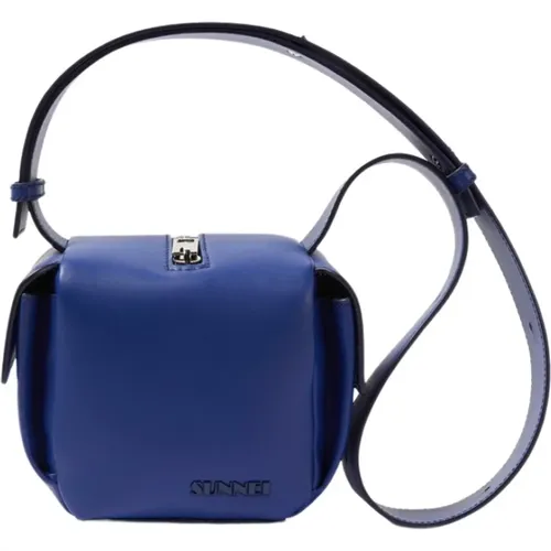 Blaue Lederwürfel-Tasche mit Verstellbarem Schultergurt - Sunnei - Modalova