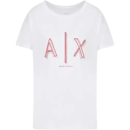 Klassisches T-Shirt , Damen, Größe: L - Armani Exchange - Modalova