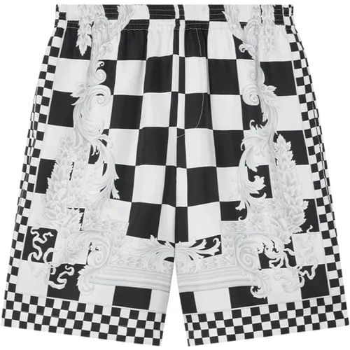 Signature Barocco Print Checkerboard Shorts , male, Sizes: M - Versace - Modalova