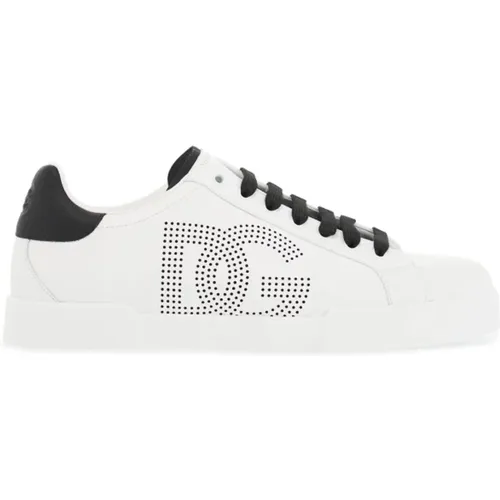 Portofino Leder Sneakers mit Perforiertem Logo , Herren, Größe: 43 EU - Dolce & Gabbana - Modalova