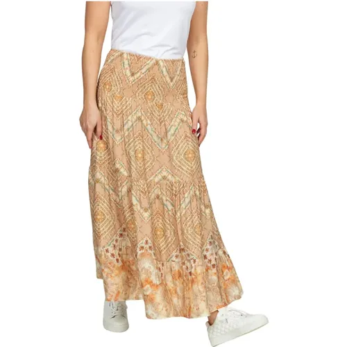 Flared Skirt Sand Batique Print , female, Sizes: ONE SIZE - 2-Biz - Modalova