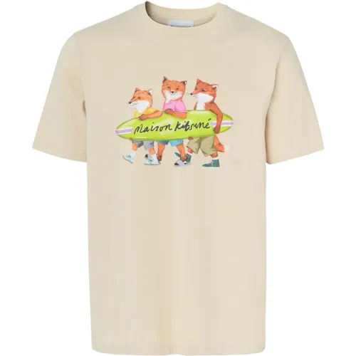 Surfende Füchse Komfort T-Shirt , Herren, Größe: XS - Maison Kitsuné - Modalova