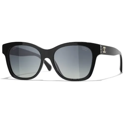 Quadratische Sonnenbrille aus schwarzem Acetat , unisex, Größe: 54 MM - Chanel - Modalova