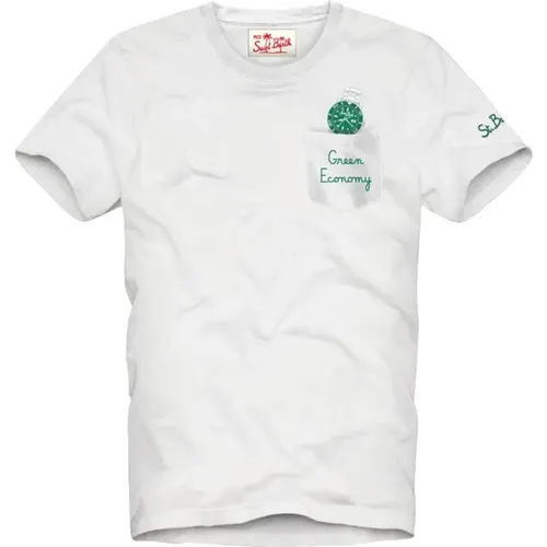 Grünes besticktes Baumwoll-T-Shirt , Herren, Größe: L - MC2 Saint Barth - Modalova