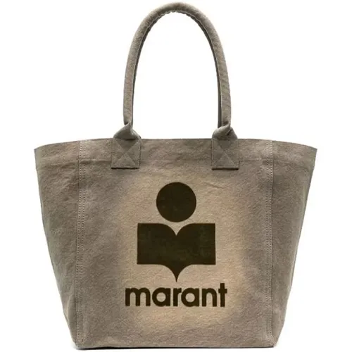 Khaki Canvas Flocked Logo Shopper - Isabel marant - Modalova