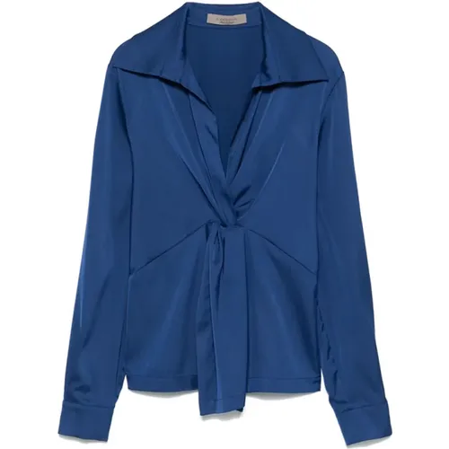 Blaue Satinbluse mit Italienischem Kragen , Damen, Größe: S - D.Exterior - Modalova