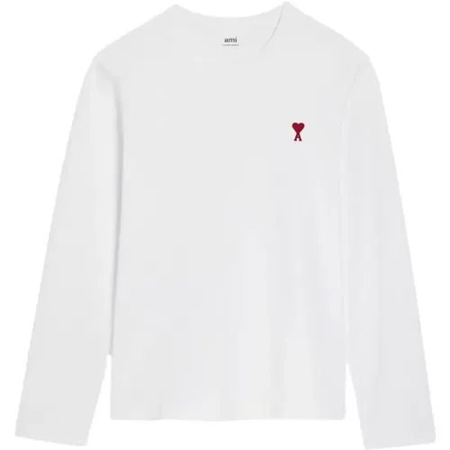 Rotes Besticktes Langarm T-Shirt - Ami Paris - Modalova