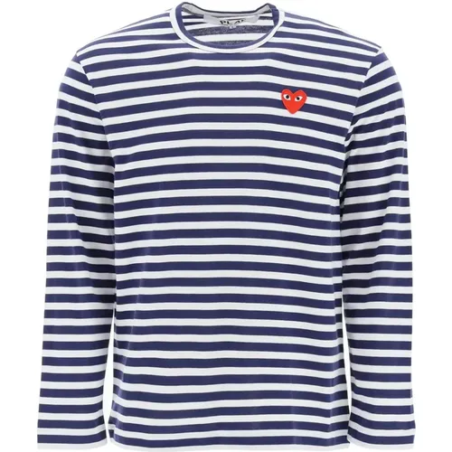 Striped Heart Logo Long Sleeve T-Shirt , male, Sizes: M - Comme des Garçons Play - Modalova