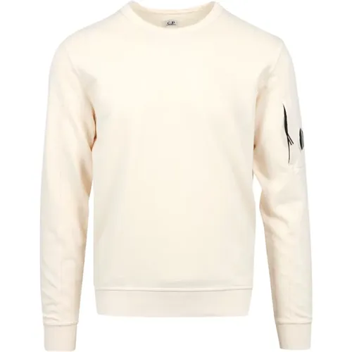 Beiger Baumwoll-Crew-Neck-Pullover mit Reißverschlusstasche , Herren, Größe: M - C.P. Company - Modalova