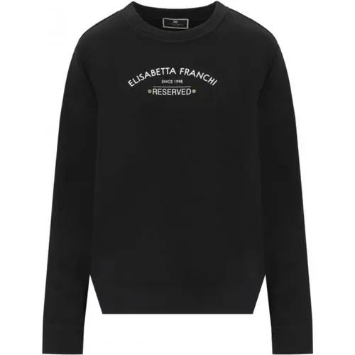 Cotton Crewneck Sweatshirt with Logo , female, Sizes: L - Elisabetta Franchi - Modalova