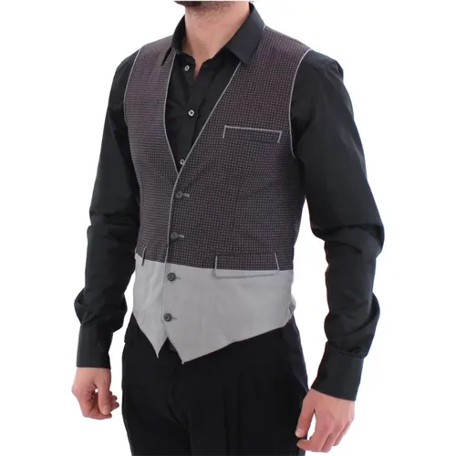 Grey Polka Dot Suit Vest , male, Sizes: S - Dolce & Gabbana - Modalova