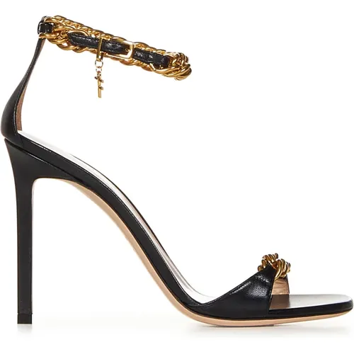 Leather Sandals with Gold Chain Strap , female, Sizes: 3 UK, 4 UK, 6 UK, 7 UK - Tom Ford - Modalova