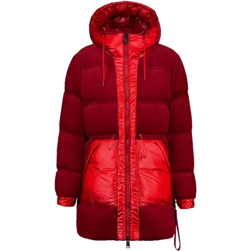 Rote Samt Pufferjacke , Damen, Größe: L - Afterlabel - Modalova