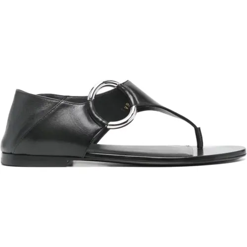 Ring Leather Flat Sandals , female, Sizes: 5 UK - Saint Laurent - Modalova