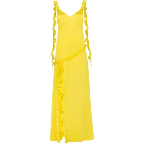 Long Silk Ruffle Dress in Lemon , female, Sizes: S, XS, L, M - Jaaf - Modalova