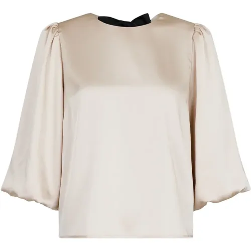 Elegante Champagner Satin Bluse , Damen, Größe: L - NEO NOIR - Modalova