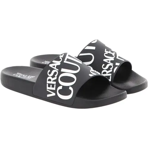 Schwarze Logo Pool Slides Sandalen , Herren, Größe: 40 EU - Versace Jeans Couture - Modalova