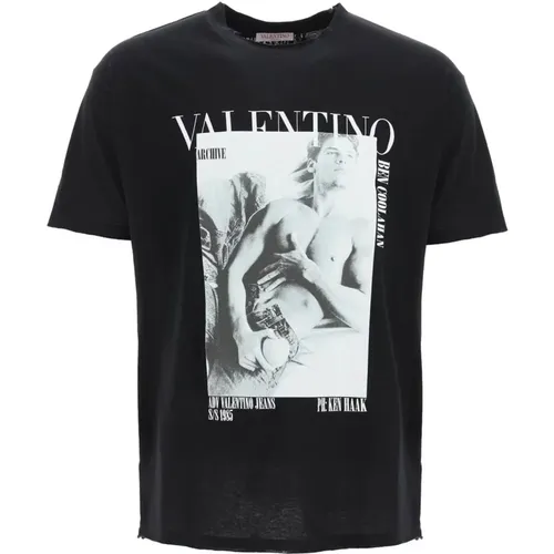 Schwarzes Baumwoll-T-Shirt mit Logodruck , Herren, Größe: XL - Valentino - Modalova
