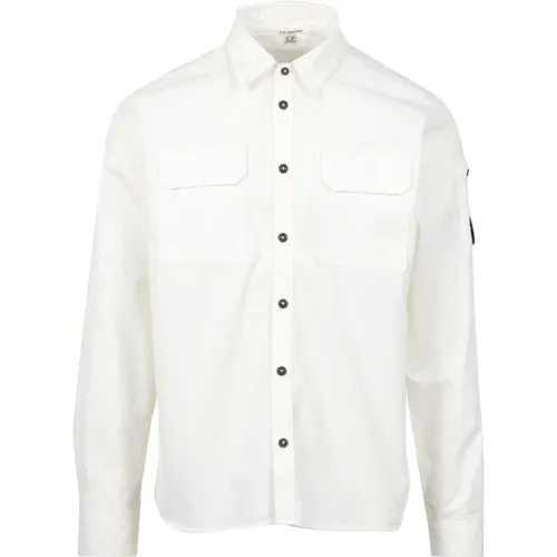 Weiße Baumwollhemd mit Kragen und Taschen - C.P. Company - Modalova