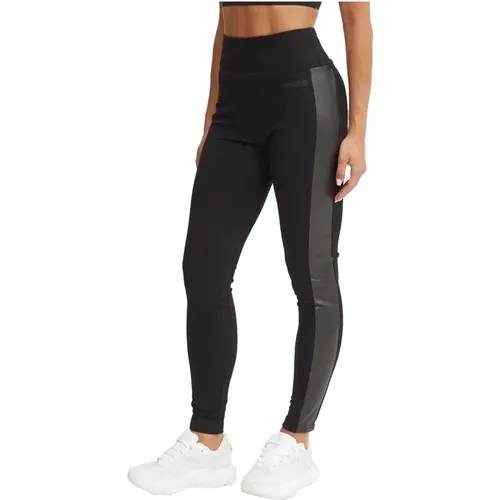 Schwarze Leggings Hoher Bund Elastisches Material , Damen, Größe: L - Emporio Armani EA7 - Modalova