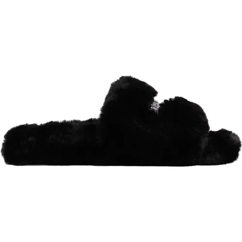 Schwarze Furry Slides Schuhe - Balenciaga - Modalova