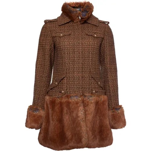 Pre-owned tweed coat with rabbit fur , female, Sizes: M - Chanel Vintage - Modalova