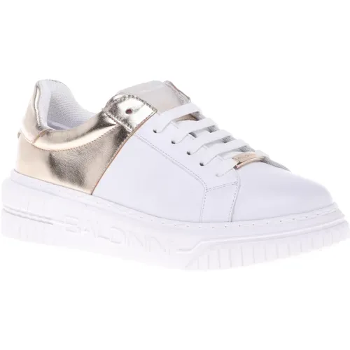 Sneaker in white and platinum calfskin - Baldinini - Modalova