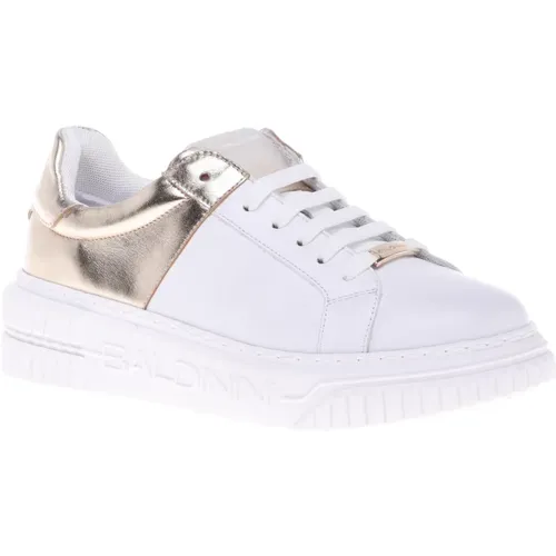 Sneaker in white and platinum calfskin , female, Sizes: 6 UK - Baldinini - Modalova