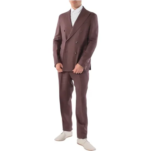 Linen double-breasted suit with ivory buttons , male, Sizes: L, M, XL, 2XL - Tagliatore - Modalova