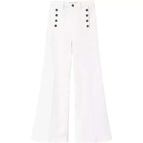 Weiße Flare Baumwollstretch-Jeans , Damen, Größe: W28 - Twinset - Modalova
