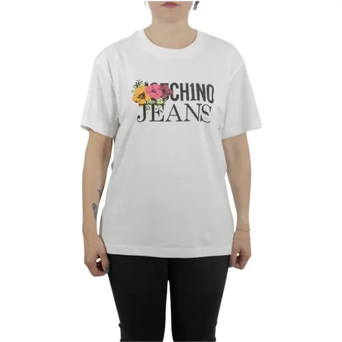 Wide Cut T-shirt with Front Logo Print , female, Sizes: M, XS - Moschino - Modalova