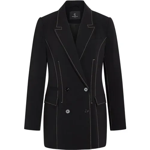 Schwarzer Blazer mit Weißen Nähten , Damen, Größe: M - Bruuns Bazaar - Modalova