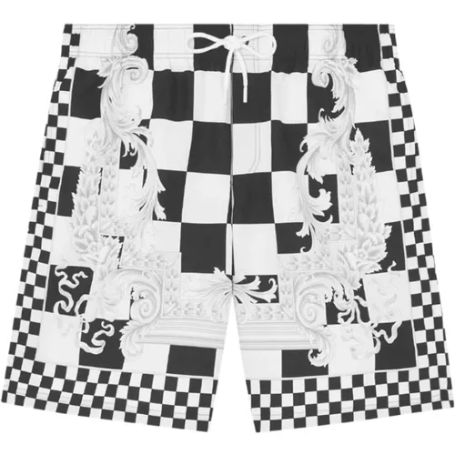 Checkered Print Swimsuit Black White , male, Sizes: M - Versace - Modalova