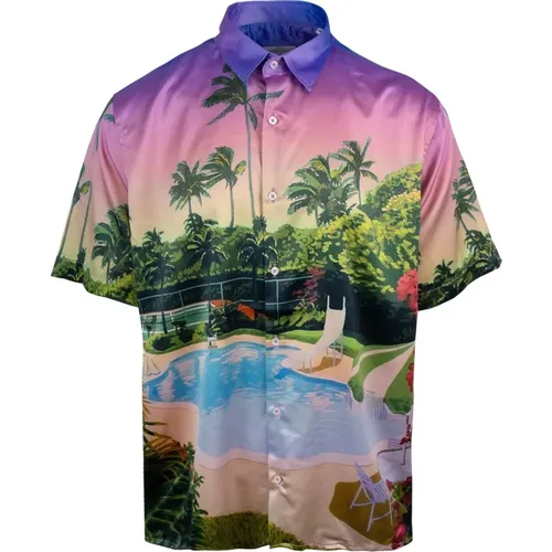 Sunset Print Button-Up Oversized Shirt , male, Sizes: S, L, M - Family First - Modalova