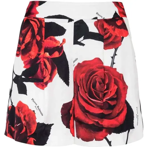 Rose Print Satin Shorts , female, Sizes: S, M - Balmain - Modalova