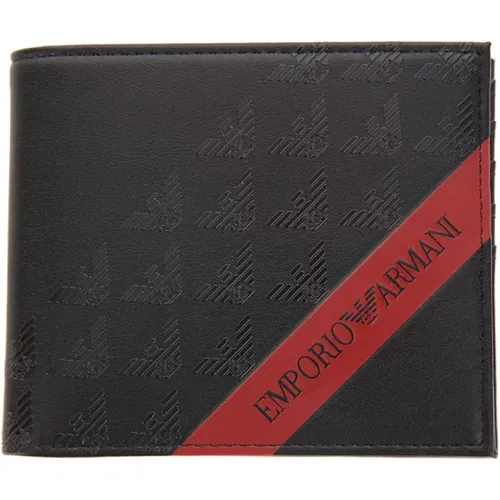 Schwarze Herren Geldbörse mit Adler-Logo - Emporio Armani - Modalova