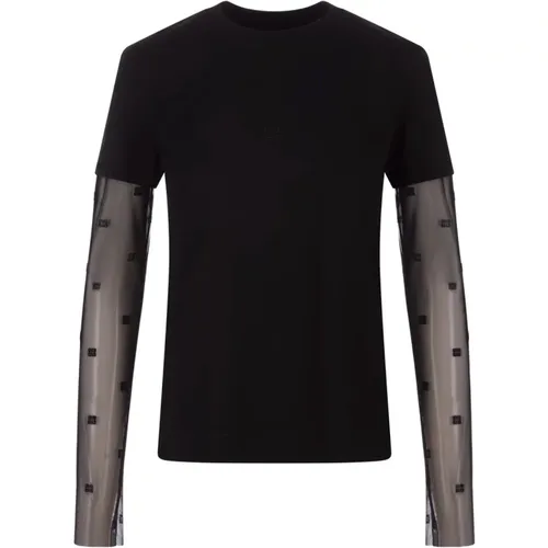 Schwarzes T-Shirt mit Tüllärmeln , Damen, Größe: M - Givenchy - Modalova
