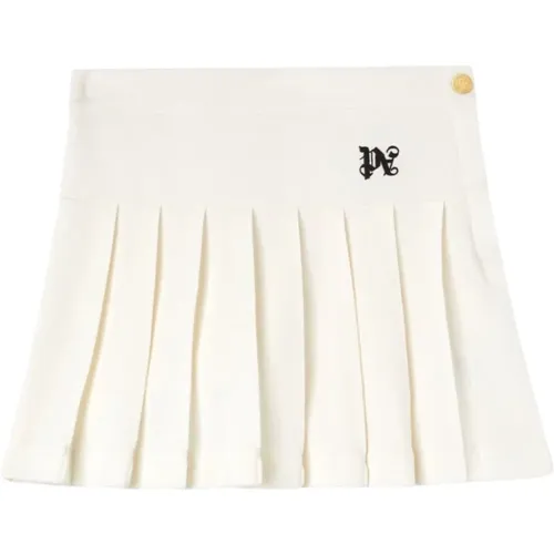 Pleated Skirt White Cotton Embroidered , female, Sizes: XS - Palm Angels - Modalova