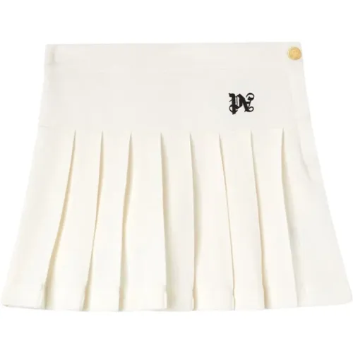 Plissierter Rock Weiß Baumwolle Bestickt , Damen, Größe: S - Palm Angels - Modalova