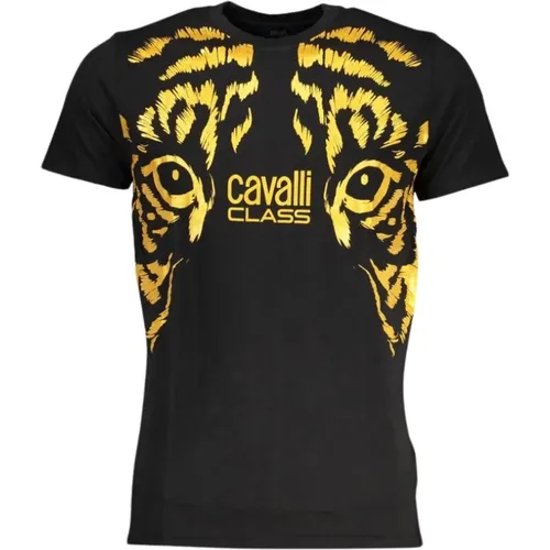 Schwarzes Baumwoll-T-Shirt mit Druck-Logo , Herren, Größe: XL - Cavalli Class - Modalova