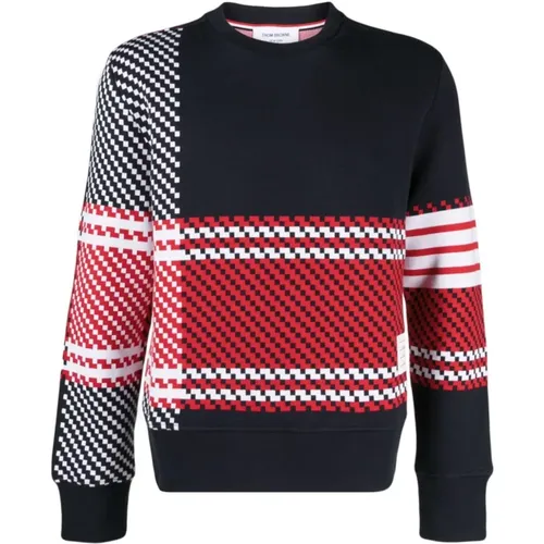 Checked Sweater with 4-Bar Stripe , male, Sizes: L - Thom Browne - Modalova