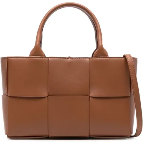 Camel Leather Shoulder Bag with Intrecciato Design , female, Sizes: ONE SIZE - Bottega Veneta - Modalova