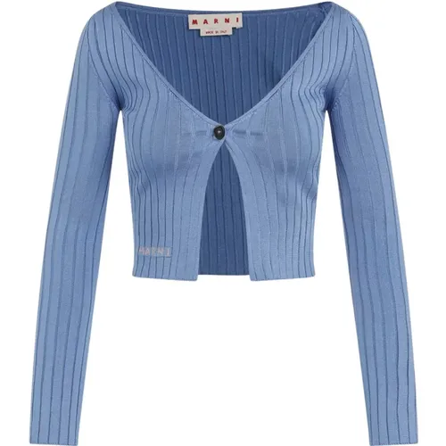 Blauer Intarsia Logo Cardigan Pullover , Damen, Größe: S - Marni - Modalova