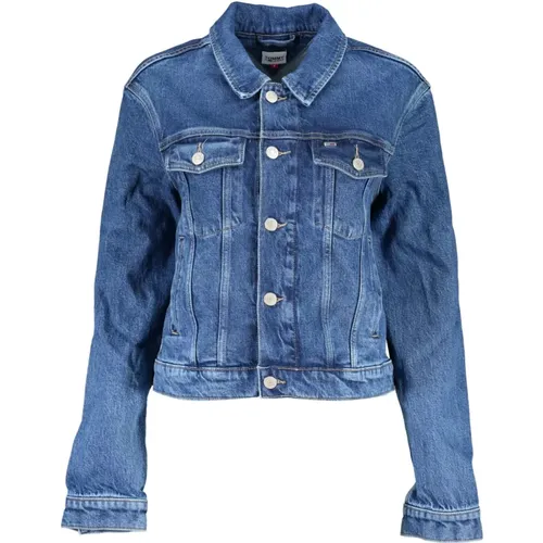 Blaue Denim-Sportjacke mit gesticktem Logo , Damen, Größe: S - Tommy Hilfiger - Modalova