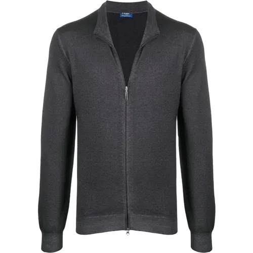 Zip Front Wool Cardigan , male, Sizes: 3XL, L, XL, 4XL - Barba - Modalova