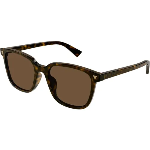 Stilvolle Sonnenbrille in Havana/Braun , unisex, Größe: 55 MM - Bottega Veneta - Modalova