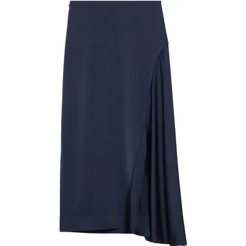 Blaue Satin Midi-Rock mit Schlitz , Damen, Größe: S - Max Mara Weekend - Modalova