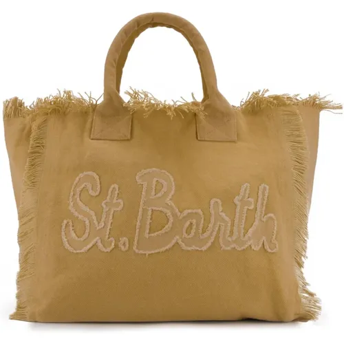 Canvas Shopper Bag Sand Fringed Zip , female, Sizes: ONE SIZE - MC2 Saint Barth - Modalova